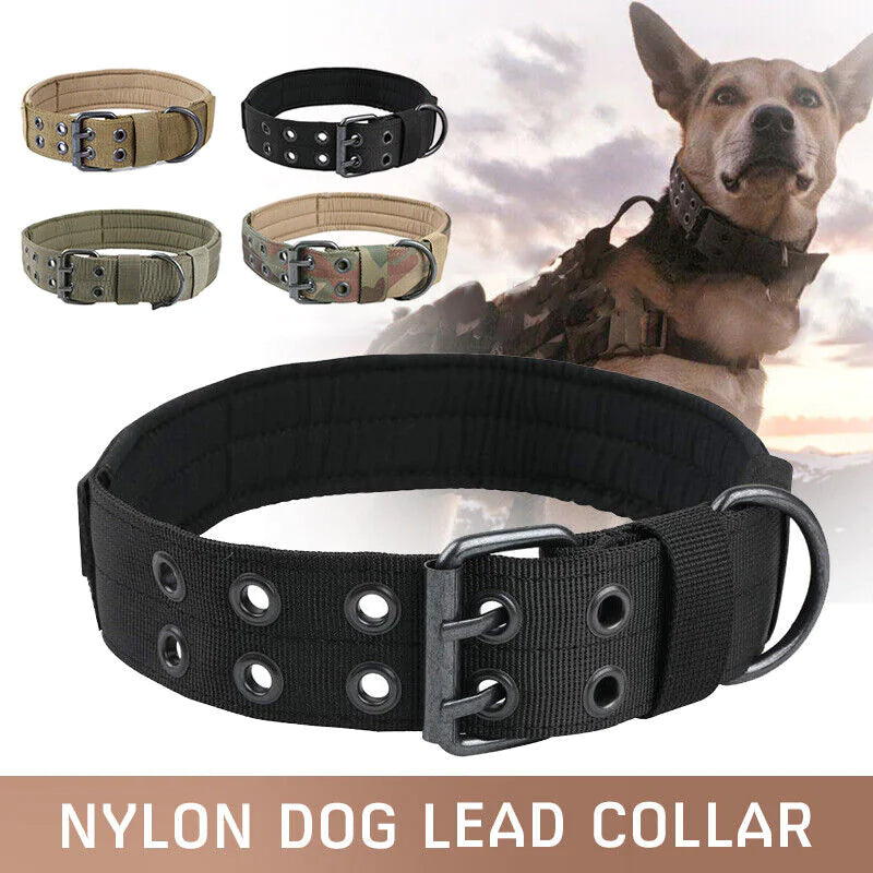 2" Wide Tactical Heavy Duty Nylon Large Dog Collar K9 Military With Metal Buckle