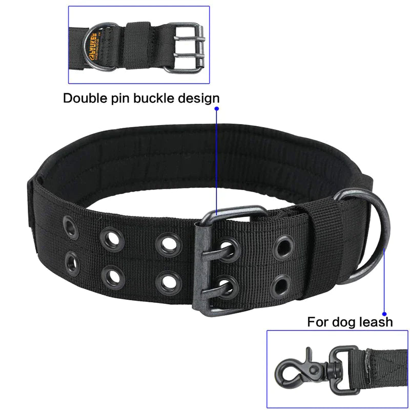 2" Wide Tactical Heavy Duty Nylon Large Dog Collar K9 Military With Metal Buckle